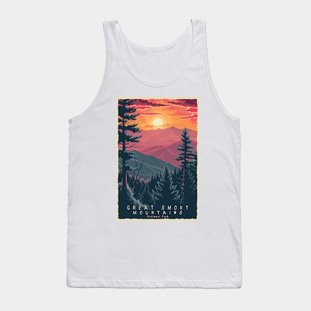 Great Smoky Mountains national park travel poster Tank Top by GreenMary Design